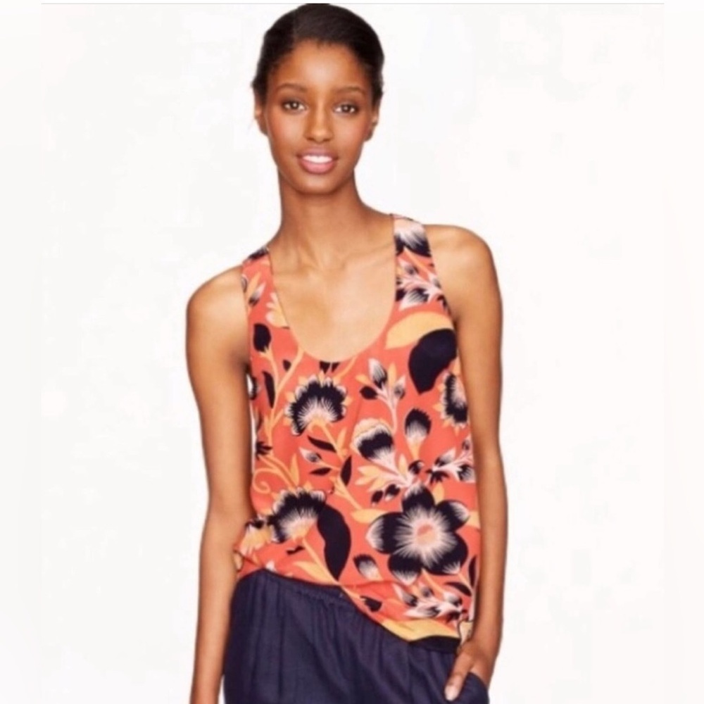 J Crew Hibiscus Floral Silk Blouse Sleeveless